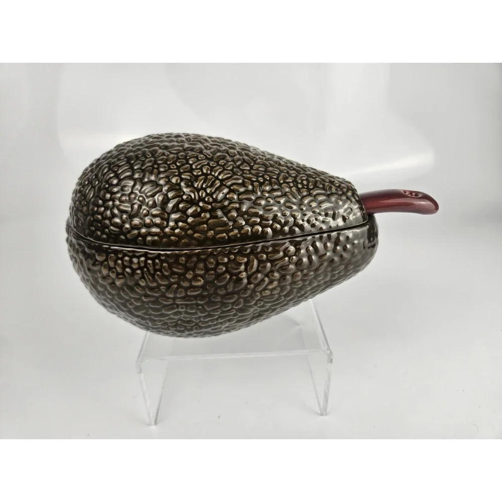 Ceramic Avocado Covered Dish‎ w Spoon Textured Guacamole Server